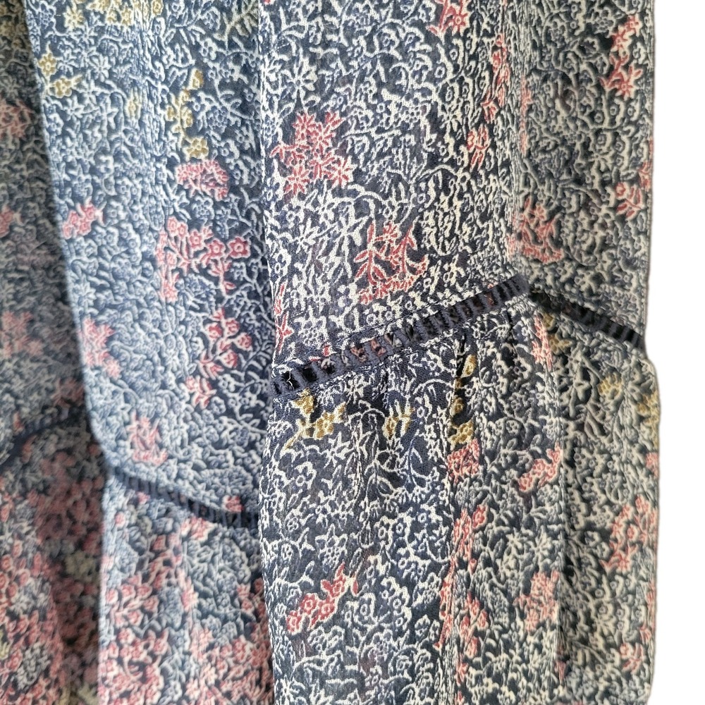 Lucky Brand Boho Sheer Floral Blouse Ruffle Prairie Back Button Romantic Sz L - Picture 7 of 10